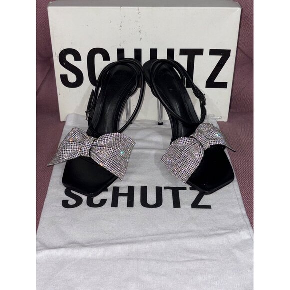 Schutz Mila Sandals in Black 8.5 New with Box Womens Crystal High Heels - Picture 9 of 16